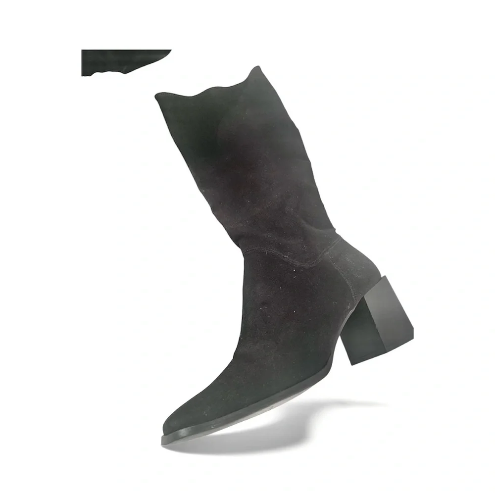 Liz Claiborne Vintage 90s Suede Stretch Black Heeled Boots - Picture 5 of 5
